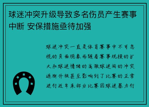 球迷冲突升级导致多名伤员产生赛事中断 安保措施亟待加强